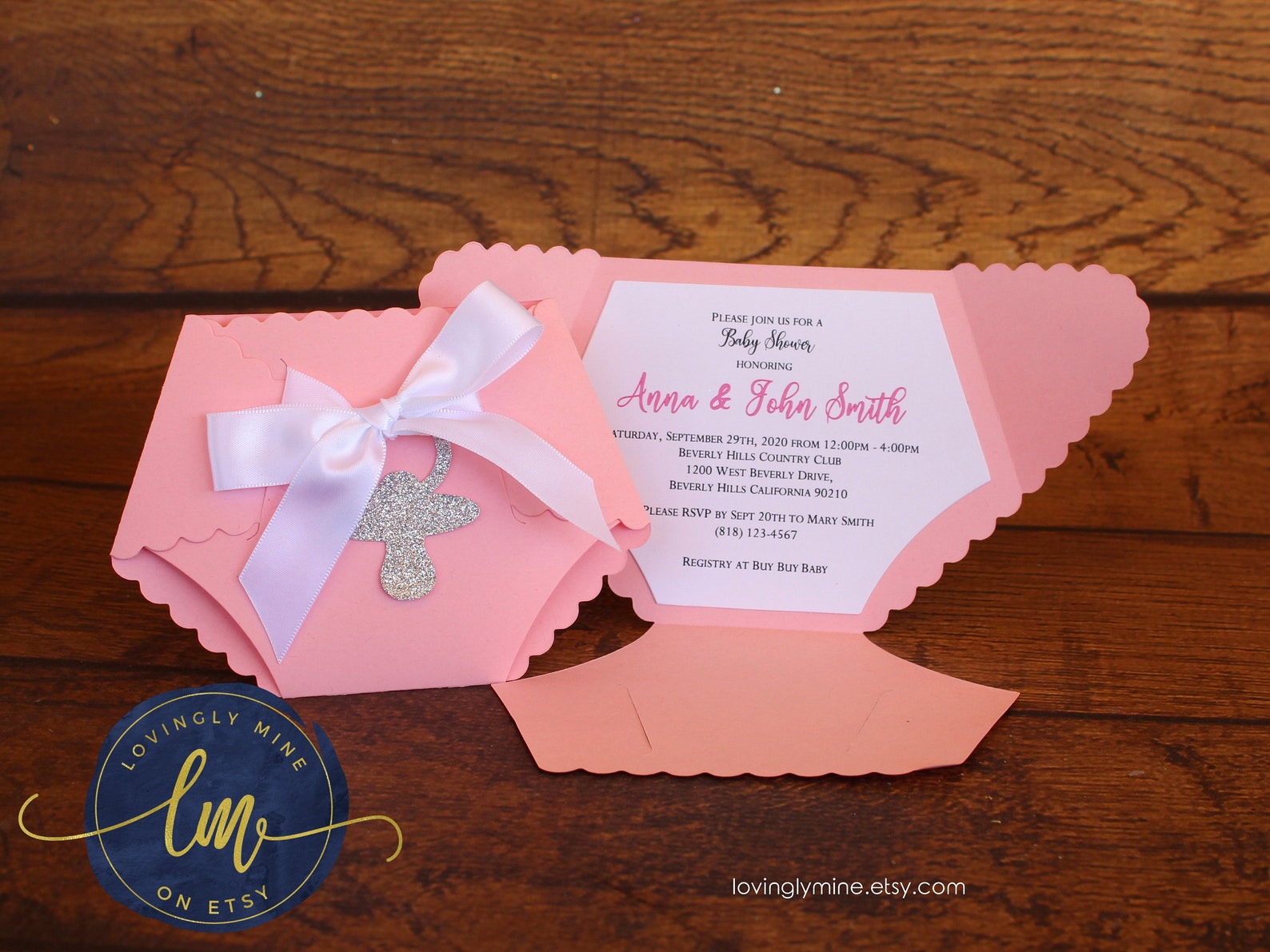 Deluxe Diaper Shape Baby Shower Invitations in Baby Pink Etsy