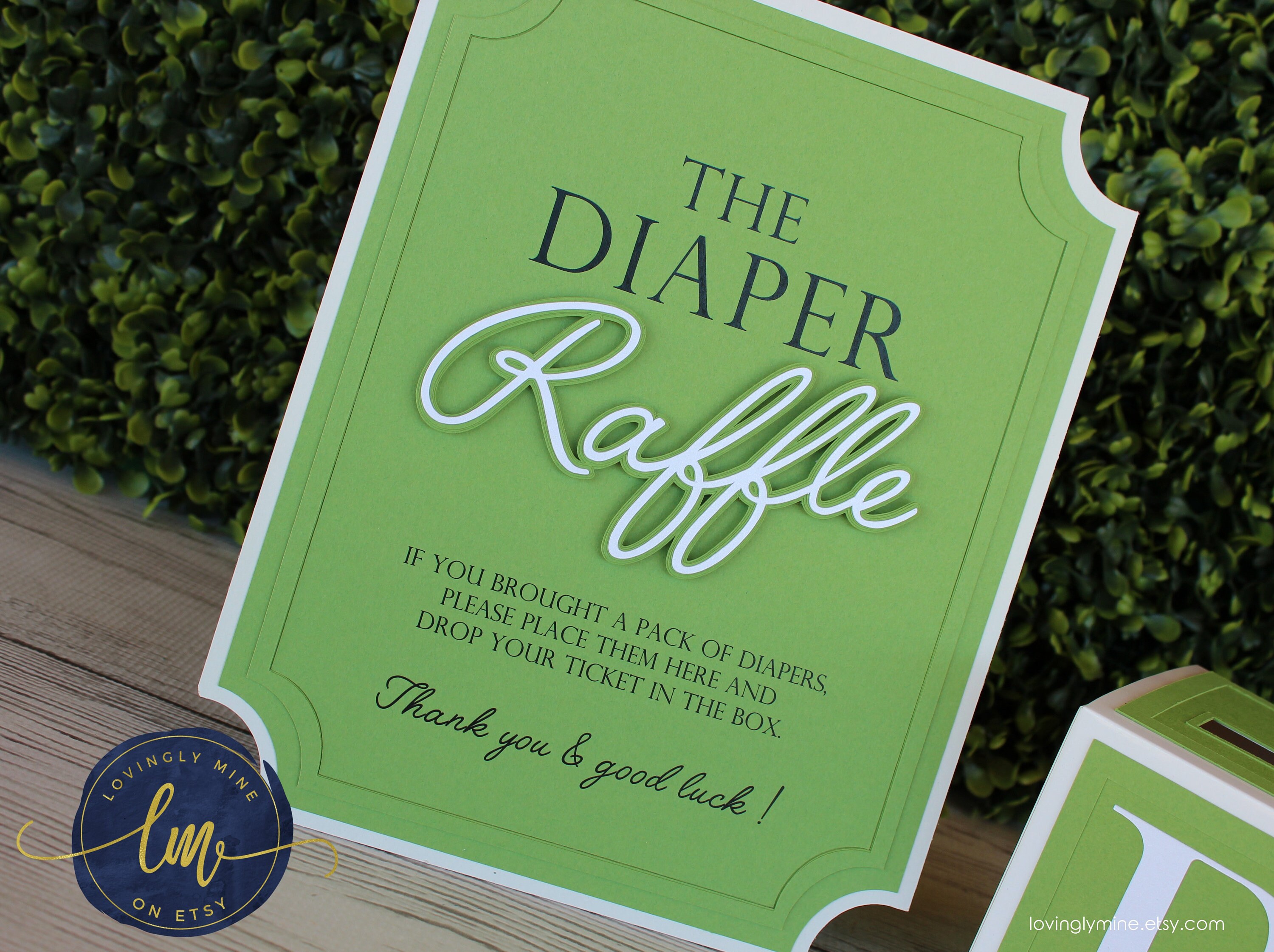 Diaper Raffle Game Kit With Sign and Mini Card Box in Gumdrop Green ...