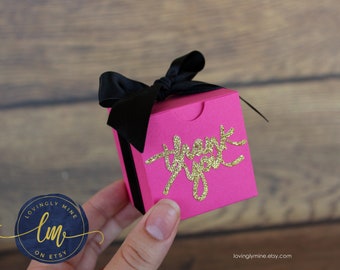 Hot Pink, Black & Glitter Gold Favor Boxes - Thank You Script - Baby Shower, Birthday Party, Bridal Shower, Baby Shower