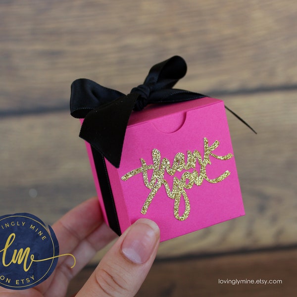 Hot Pink, Black & Glitter Gold Favor Boxes - Thank You Script - Baby Shower, Birthday Party, Bridal Shower, Baby Shower