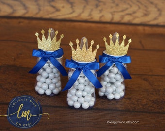 Little Prince Baby Bottle Favors in Colors of Your Choice - Set of 12 - Baby Shower, Royal Baby Shower