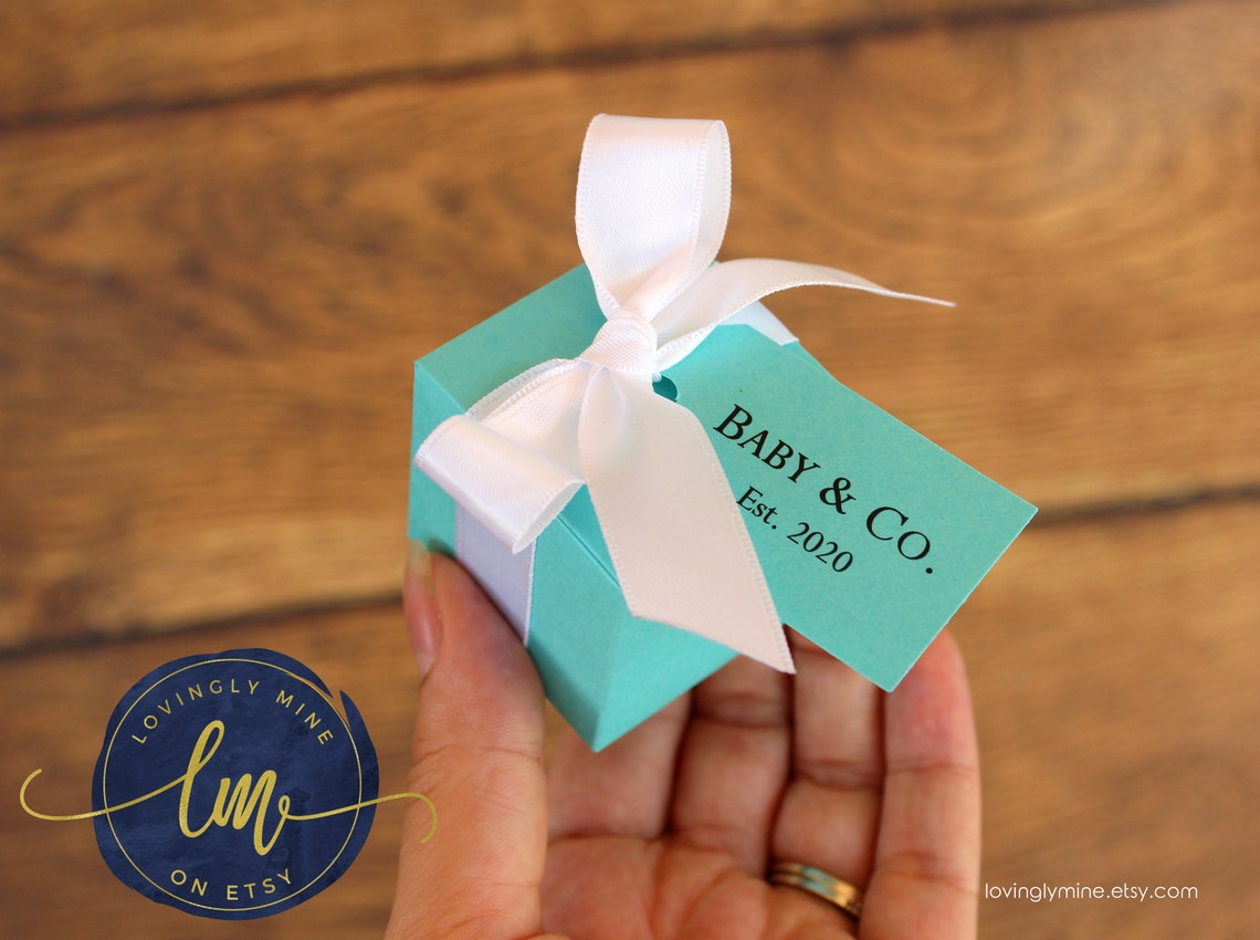 Small Favor Boxes in Light Teal and White With Matching Tag Etsy