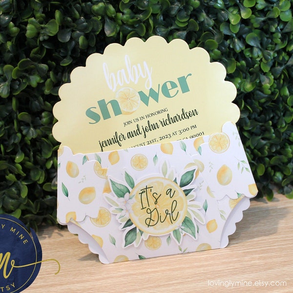 Lemon Baby Shower Invitations in Yellow, White and Green, Mint Green, Main Squeeze