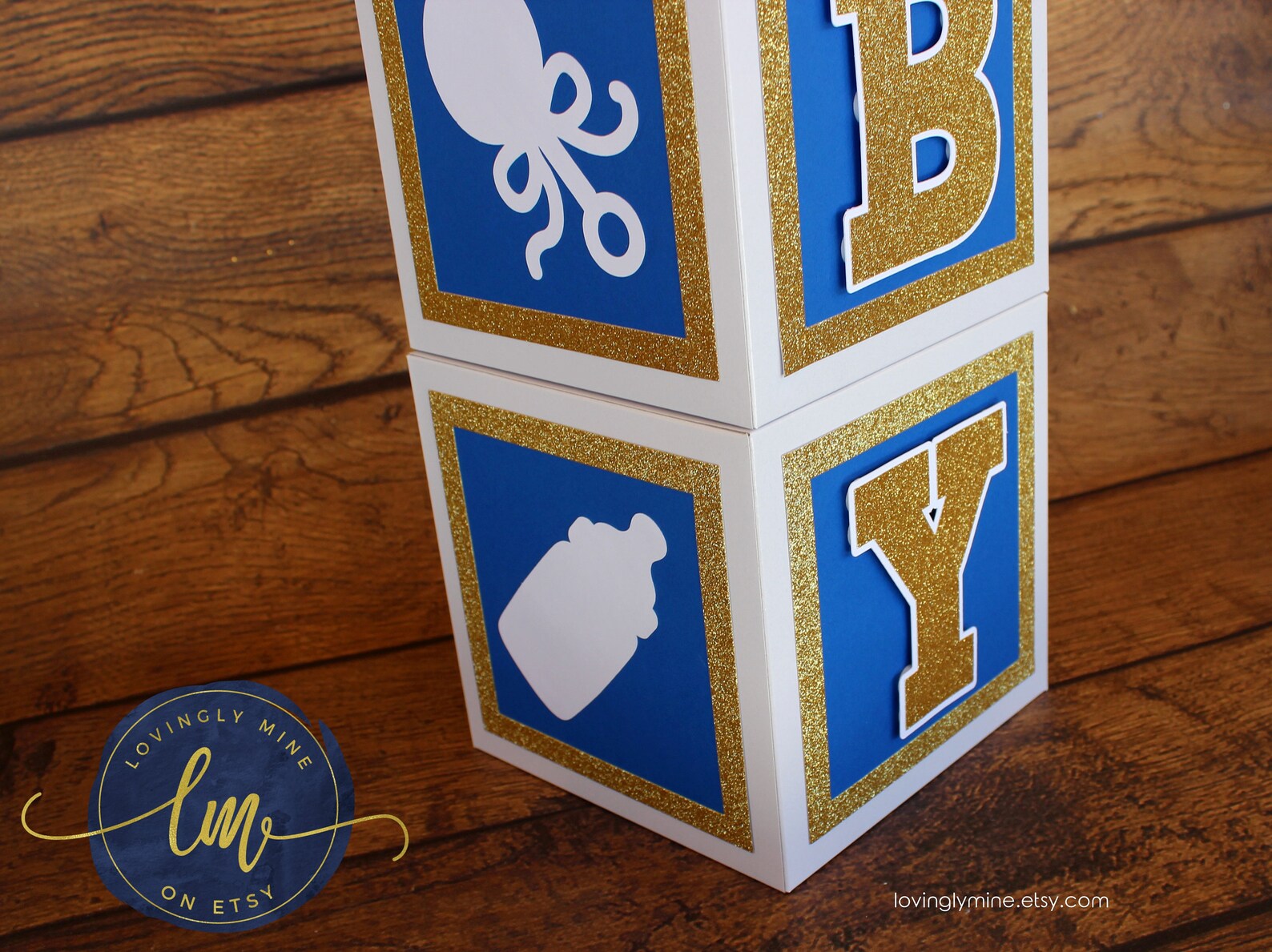 7 Inch Baby Block Decoration Boxes in Glitter Gold Royal Blue Etsy