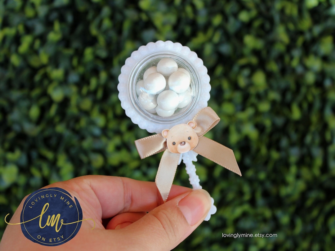 Baby Rattles Baby Shower Favors With Satin Bow Teddy Bear Etsy