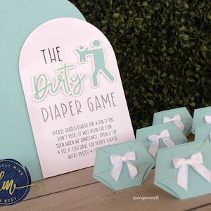 Baby Shower Dirty Diaper Game in Baby Blue and White, Additional Colors Available, Gender Reveal Games, Boho Bohemian, Boy Baby Shower