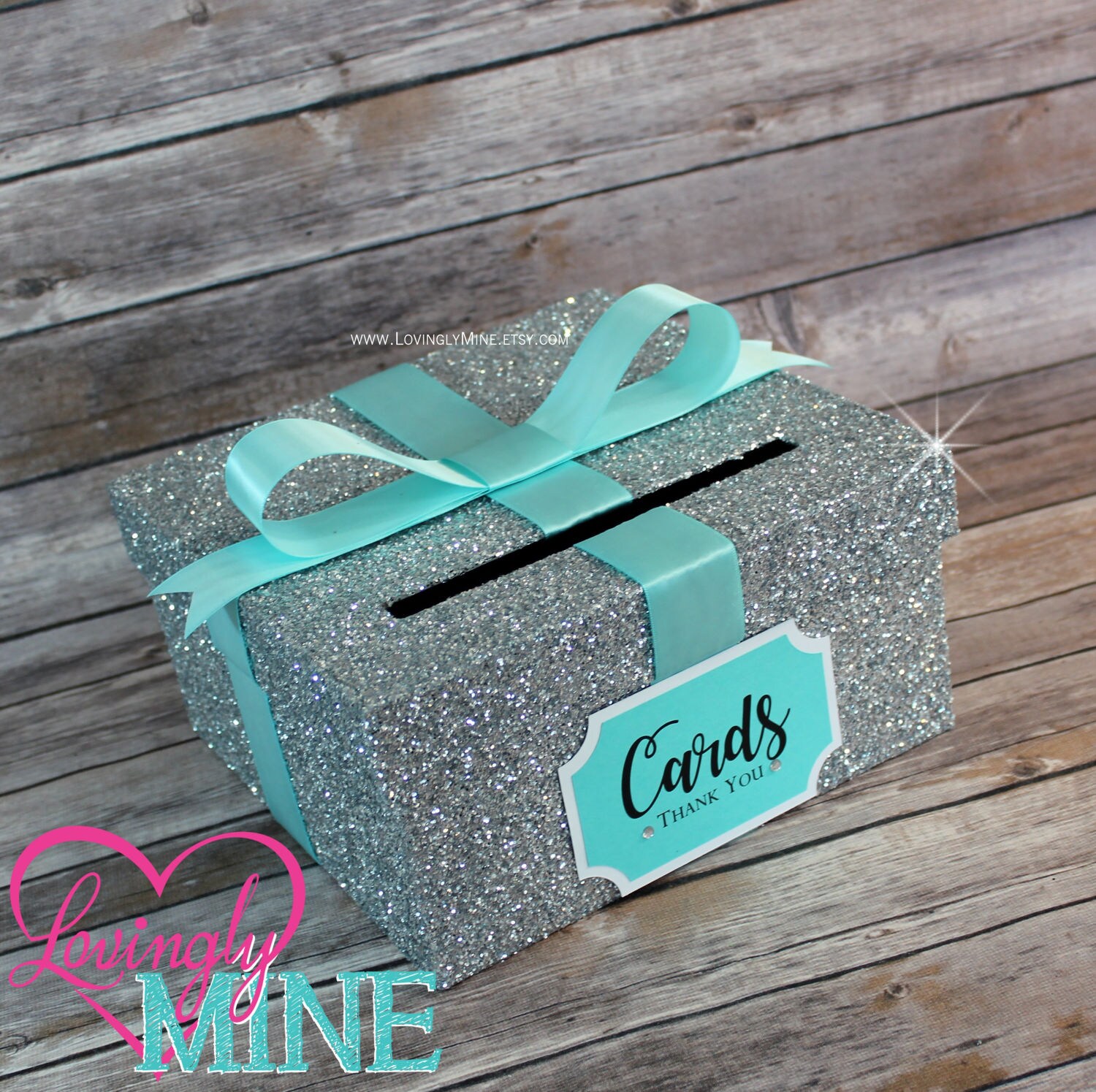 Card Box Glitter Silver & Aqua Gift Money Box for Any Event Etsy