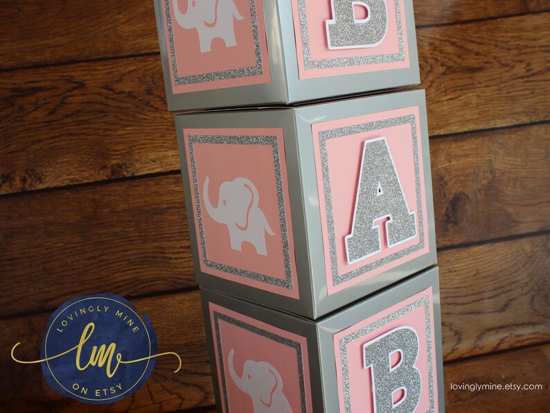 6 Inch Baby Block Decoration Boxes Glitter Silver Baby Pink Etsy