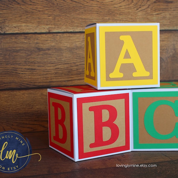 5 inch ABC Baby Block Decoration Boxes in Red, Yellow and Green, Primary Colors Birthday Table Decor