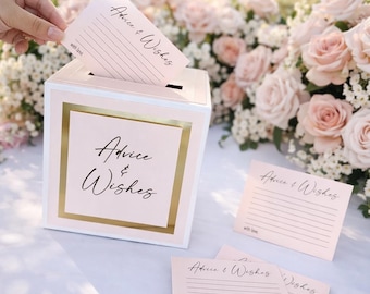 Advice & Wishes Game Kit, Mini Card Box in Blush Pink, Gold Foil and White | Baby Shower Game,  Bridal Shower Game, Engagement Party