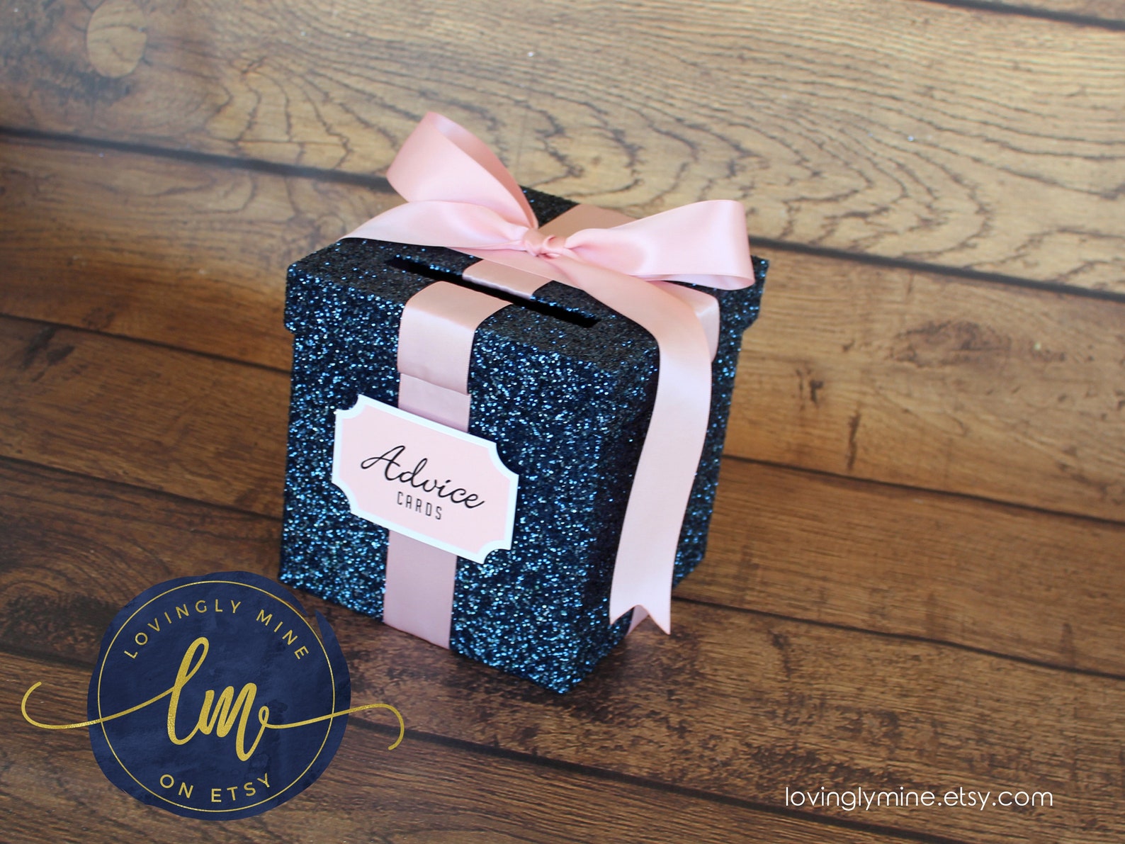 Mini Cards Box Size 7 X 7 X 7 Blush Pink Ribbon & Navy Etsy
