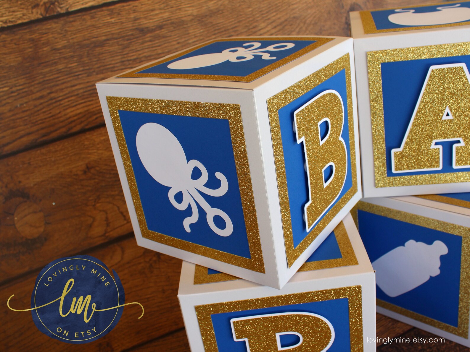 7 Inch Baby Block Decoration Boxes in Glitter Gold Royal Blue Etsy