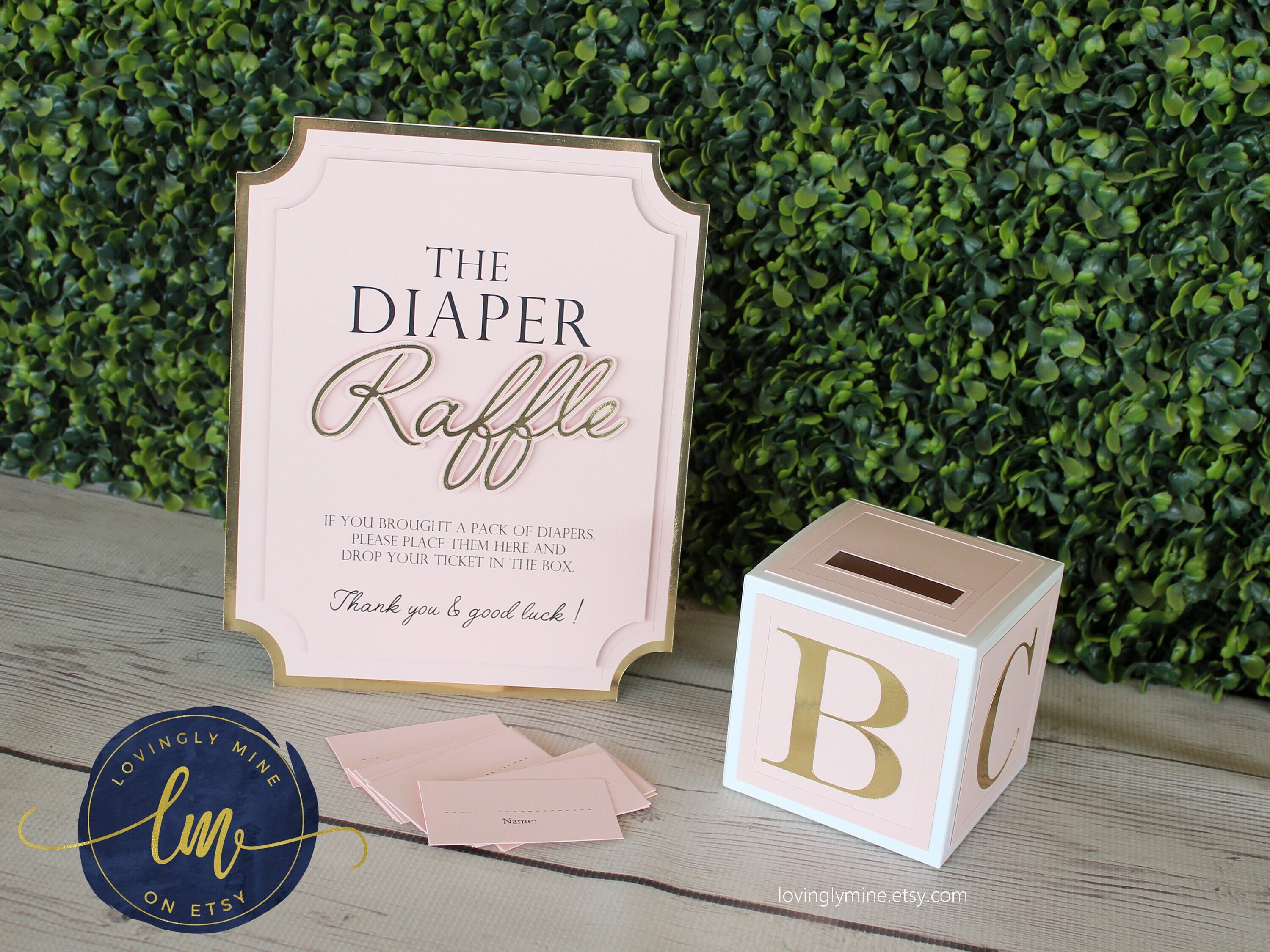 Diaper Raffle Game Kit With Sign and Mini Card Box in Blush Pink and ...