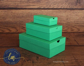 Green DIY Shoe Box Favors in Green 65lbs Cardstock - Available in Three Sizes, Assembly Required