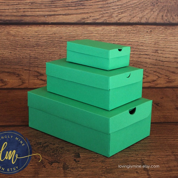 Green DIY Shoe Box Favors in Green 65lbs Cardstock - Available in Three Sizes, Assembly Required