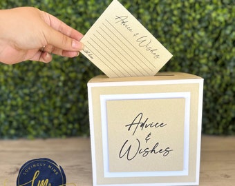 Advice & Wishes Game Kit, Mini Card Box in Sandstone and White | Baby Shower Game,  Bridal Shower Game, Engagement Party