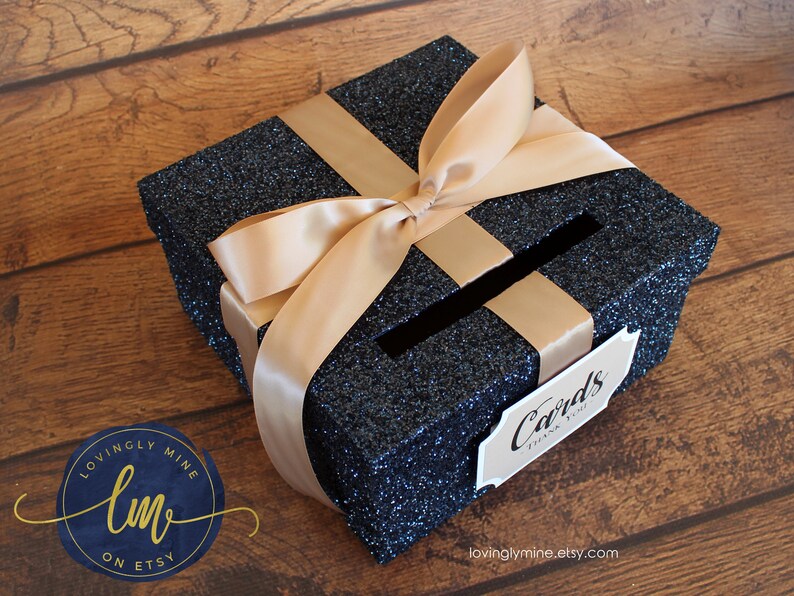 Card Box Navy Blue Glitter Gift Money Card Box for Any Event Etsy