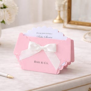 Diaper Invitations in Pink and White | Baby Girl Baby Shower Invitations | Baby & Co or Custom Printed