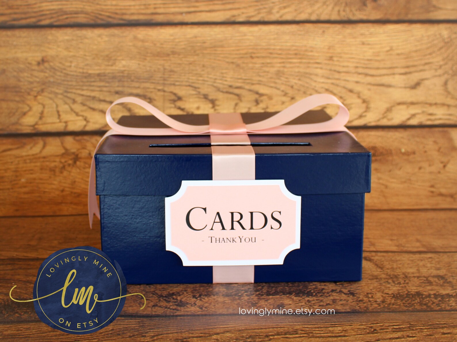 Card Holder Box With Sign in Navy Blue & Blush Pink Gift Etsy