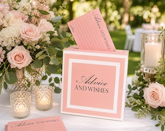 Advice & Wishes Game Kit, Mini Card Box in Baby Pink and White | Baby Shower Game,  Bridal Shower Game, Engagement Party, Baby and Company