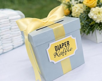 Mini Cards Box - Size 7 x 7 x 7 - Light Baby Blue with Light Yellow  - Baby Shower Bridal, Birthday, Advise Box, Game Box, Raffle Box