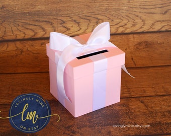 Mini Game Card Box | 6 x 6 x 6 inches Game Box with Slot in Baby Pink & White | Bridal Shower | Birthday | Baby Shower | Graduation
