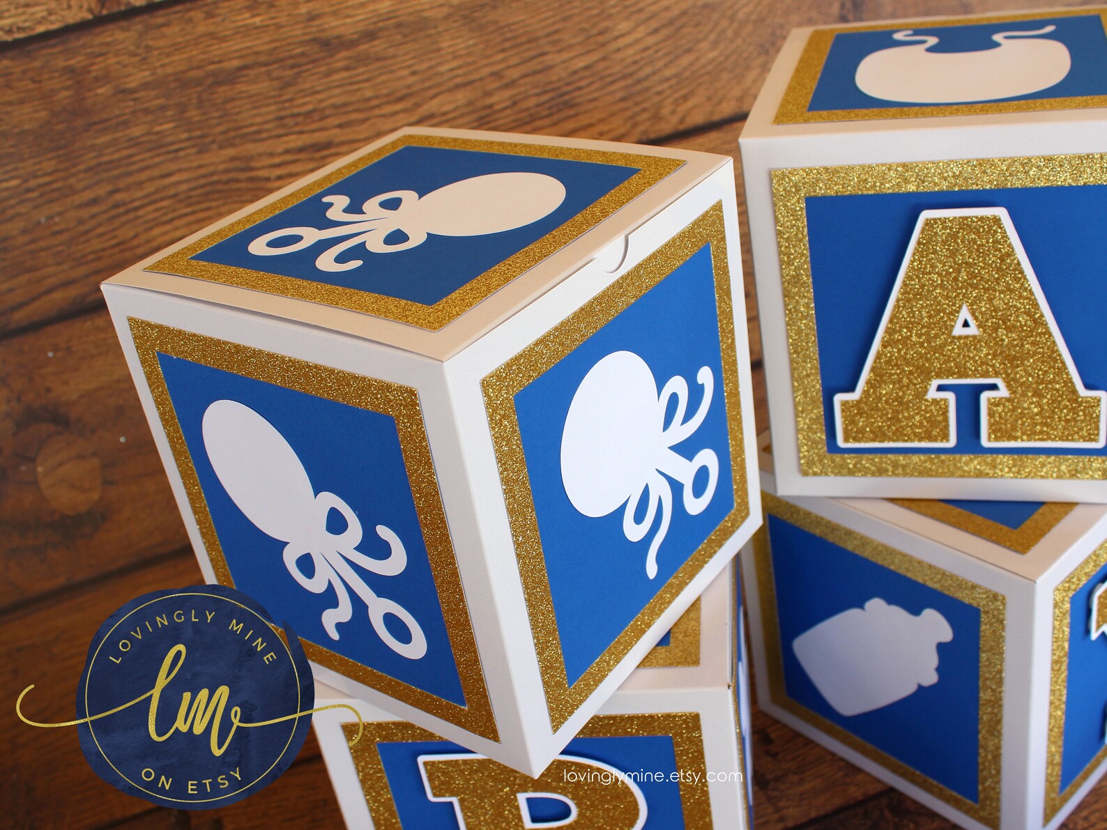 7 Inch Baby Block Decoration Boxes in Glitter Gold Royal Blue Etsy
