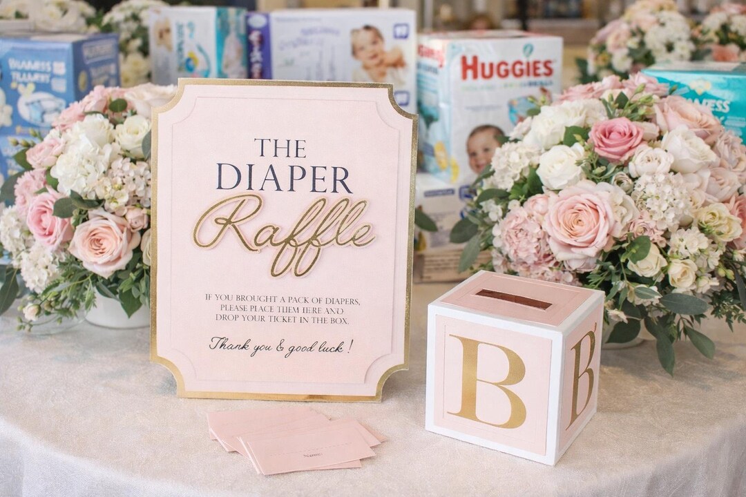 Diaper Raffle Game Kit With Sign and Mini Card Box in Blush Pink and ...