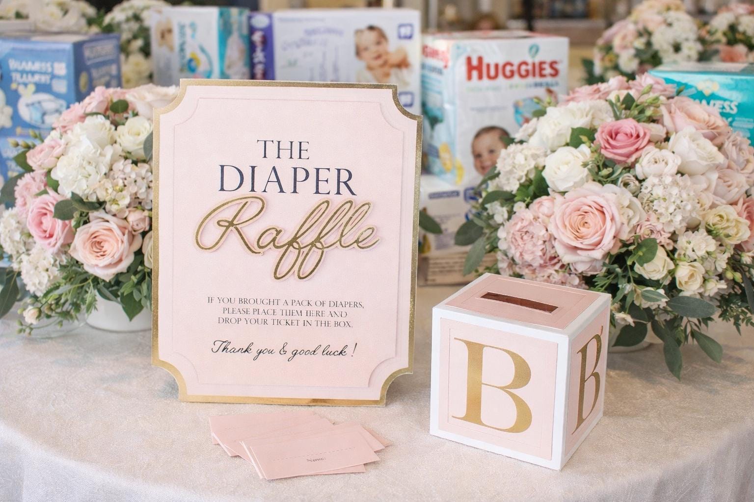 Diaper Raffle Game Kit With Sign and Mini Card Box in Blush Pink and ...
