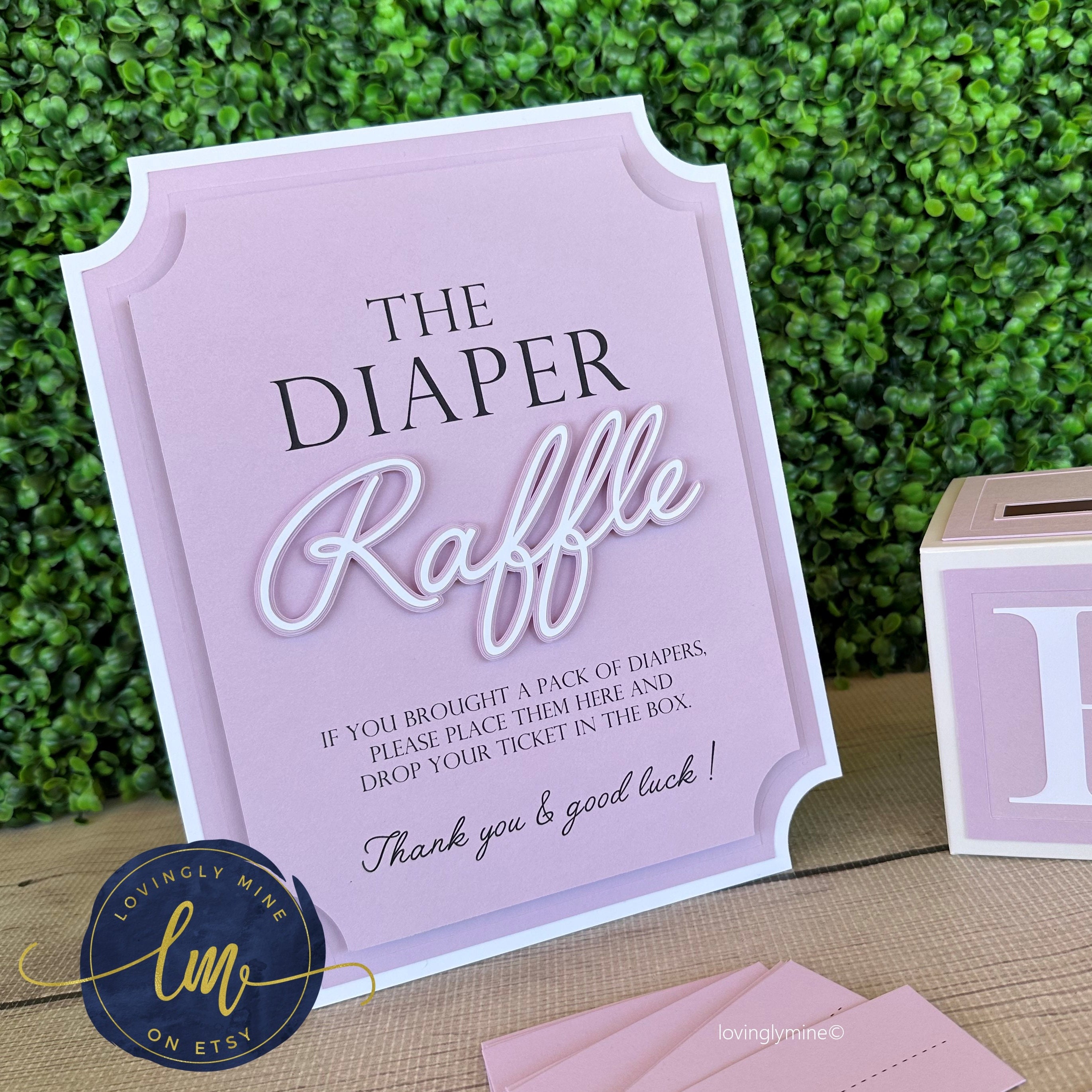 Diaper Raffle Game Kit With Sign and Mini Card Box in Lavender and ...
