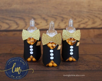 Bow Tie Little Man Baby Shower Baby Bottles Favors In The Glitter Color of Your Choice - Set of 12