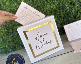 Advice & Wishes Game Kit, Mini Card Box in Blush Pink, Gold Foil and White | Baby Shower Game,  Bridal Shower Game, Engagement Party