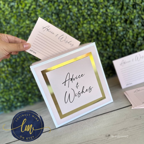 Advice & Wishes Game Kit, Mini Card Box in Blush Pink, Gold Foil and White | Baby Shower Game,  Bridal Shower Game, Engagement Party