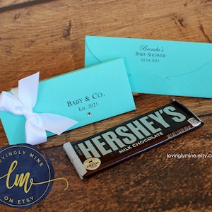 Light Teal Chocolate Bar Favor Boxes Custom Printed - Aqua & White - Baby Shower, Birthday Party, Graduation