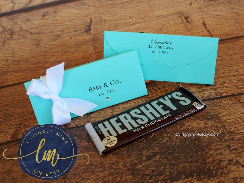Light Teal Chocolate Bar Favor Boxes Custom Printed - Aqua & White - Baby Shower, Birthday Party, Graduation image 2
