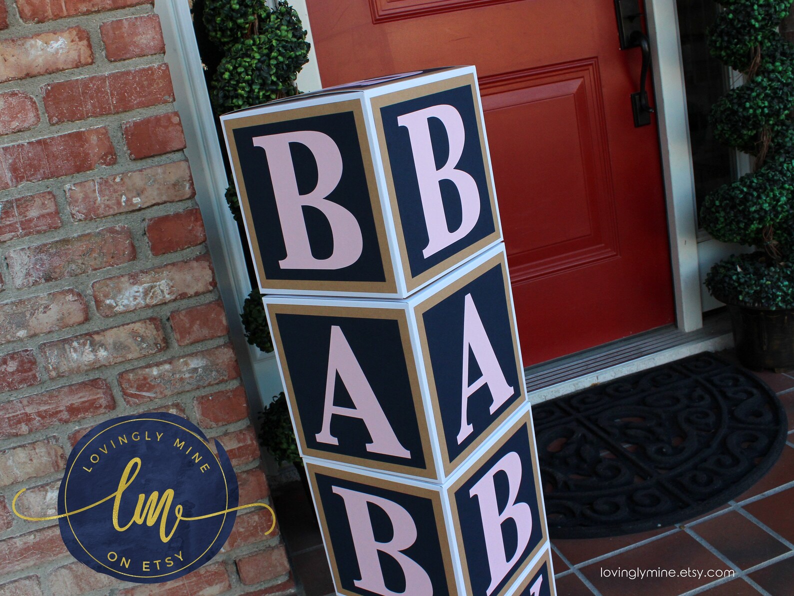 9 Inch Baby Block Decoration Boxes in Navy Blue Pink & Rustic Etsy
