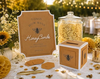 How Many Honeycombs Game Kit Frame Kraft Brown & White | Baby Shower Game, Bridal Shower Game | Event Games