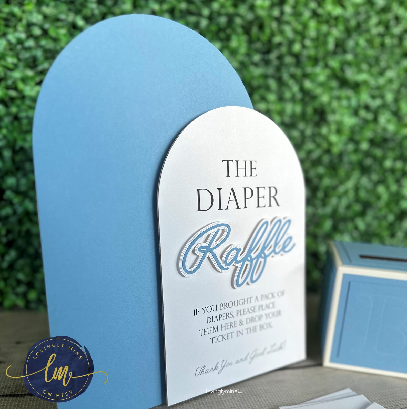 Diaper Raffle Game Kit With Sign and Mini Card Box in French Blue and ...