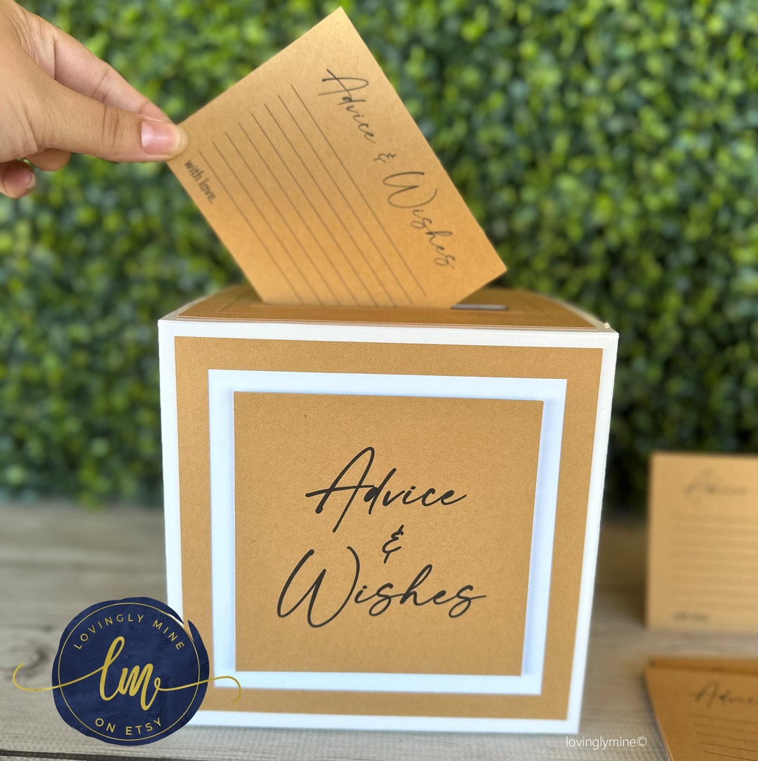 Advice & Wishes Game Kit, Mini Card Box in Kraft Brown and White | Baby ...