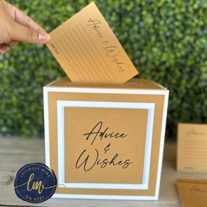 Advice & Wishes Game Kit, Mini Card Box in Kraft Brown and White | Baby Shower Game,  Bridal Shower Game, Natural, Neutrals, Ivory, Browns