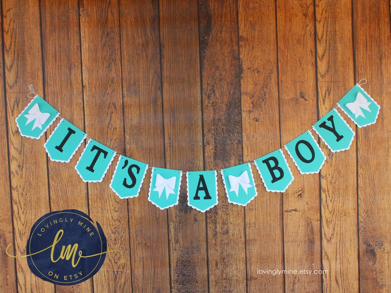 Custom Banners, Light Teal, Black and White Baby Shower Decor Bridal Shower Birthday Robin Egg Blue Aqua image 1