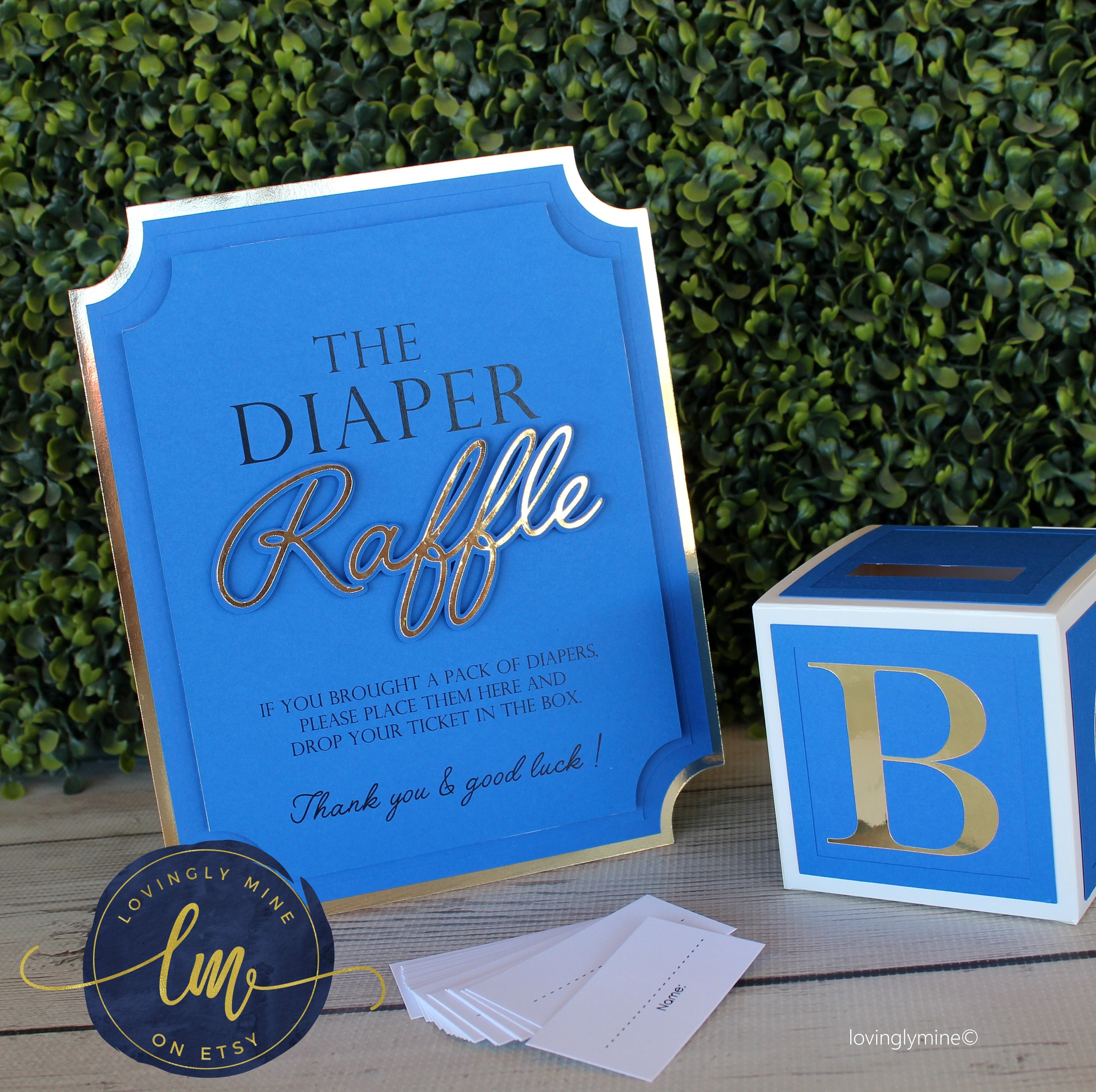 Diaper Raffle Game Kit With Sign and Mini Card Box in Royal Blue and ...