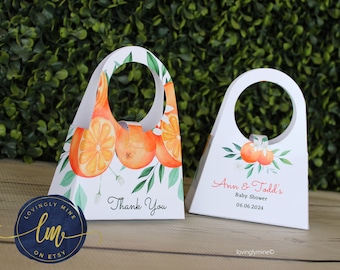 Purse Shaped Favor Bags in Little Cutie Theme, Orange Green White Citrus Oranges, Assembly Required