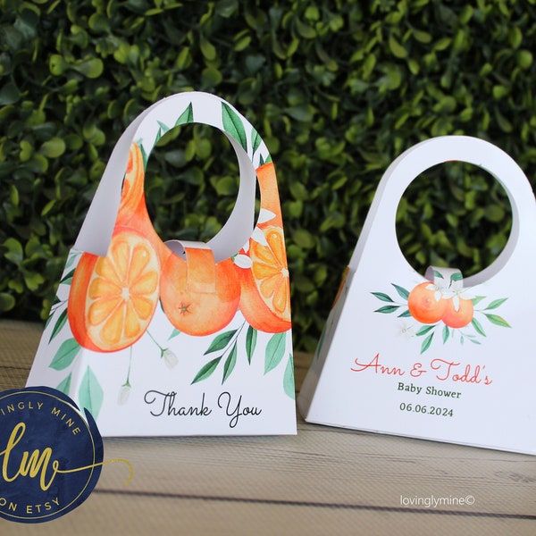 Purse Shaped Favor Bags in Little Cutie Theme, Orange Green White Citrus Oranges, Assembly Required