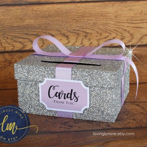 Card Box Glitter Silver & Lavender Gift Money Box for Any Event | Additional Colors Available | Wedding | Birthday | Graduation