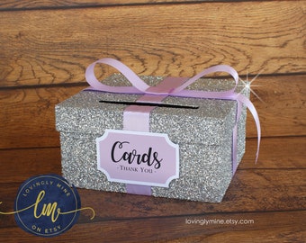 Card Box Glitter Silver & Lavender Gift Money Box for Any Event | Additional Colors Available | Wedding | Birthday | Graduation
