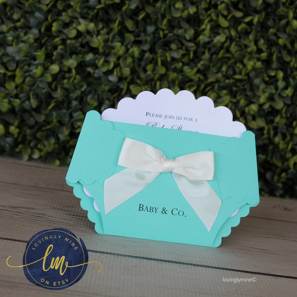 Diaper Shape Invitations  - Light Teal, Aqua, Robbins Egg Blue - Baby & Company