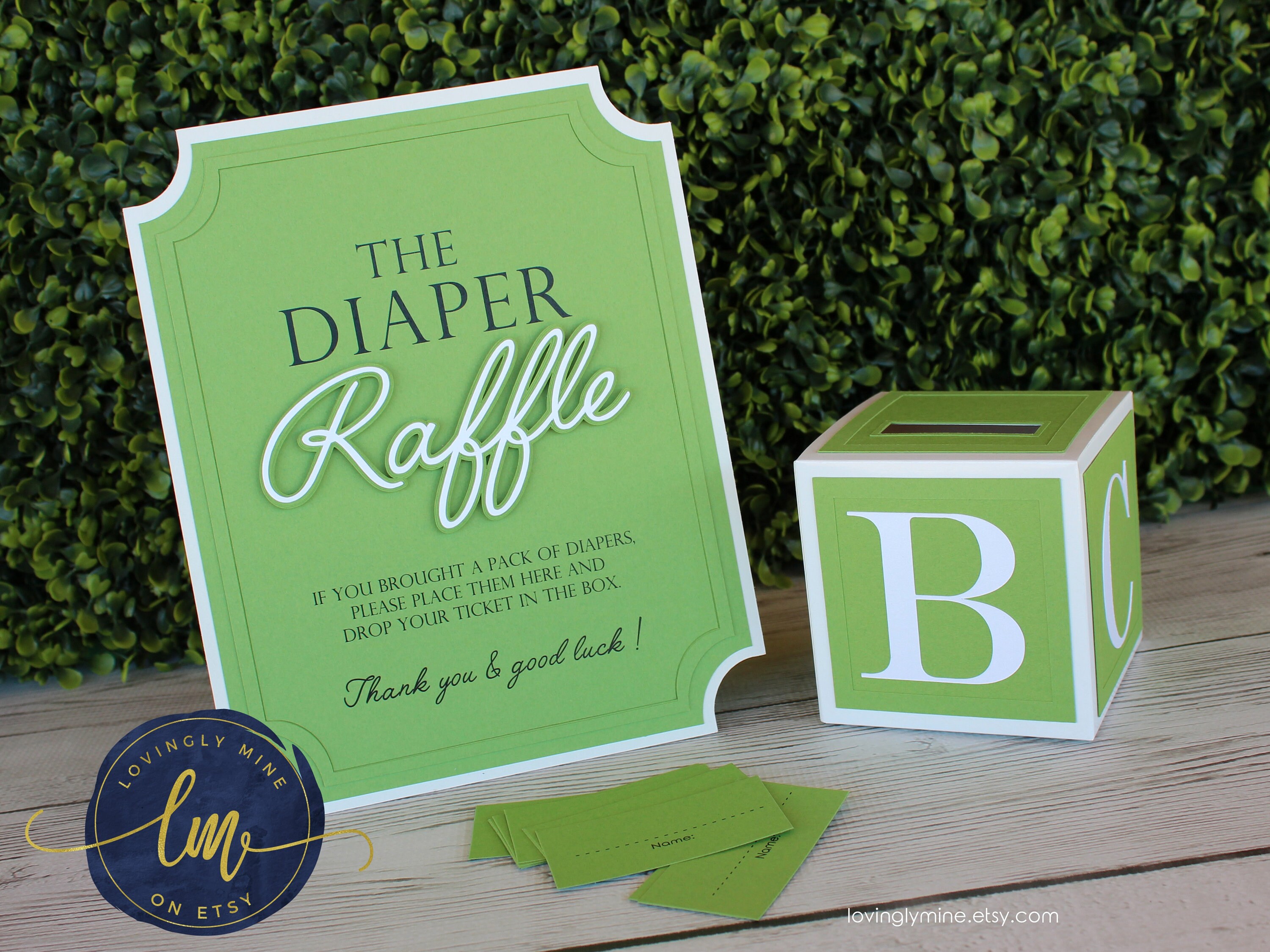 Diaper Raffle Game Kit With Sign and Mini Card Box in Gumdrop Green ...