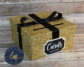 Card Box Glitter Gold, Black & White Gift Money Box for Any Event | Baby Shower | Wedding | Bridal Shower | Birthday Party | Graduation