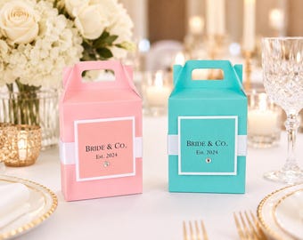 Gable Box Favors in Light Aqua, White, Bridal Shower, Bride & Company, Robin Egg Blue, Aqua, Additional Colors Available, Assembly Required